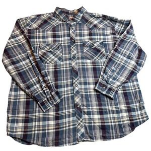 Field N Forest Shirt Mens 3XL Blue Gray Plaid Long Sleeve Button Up Cabin Chore